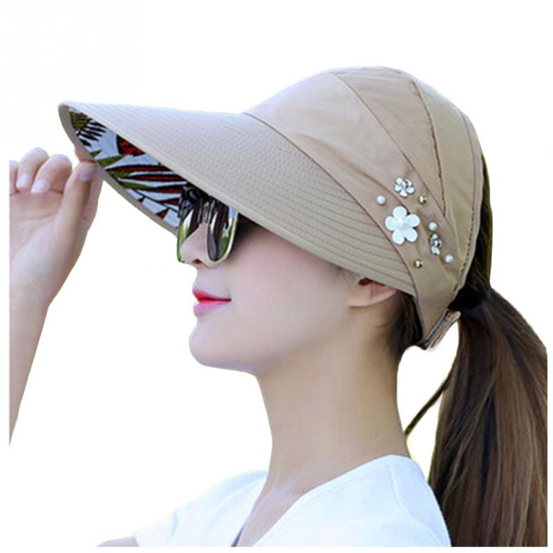 Kvinder foldbar solhat strand uv-bevis hat sommer bred skyggehætte med 7 farver til valg anti-uv hat  #137: Khaki