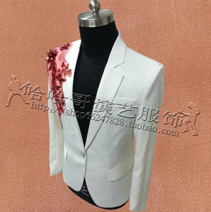 Chaquetas bordadas blancas para hombre, trajes de , trajes de escenario para cantantes, Blazer de lentejuelas, Ropa de baile, vestido de estilo Punk
