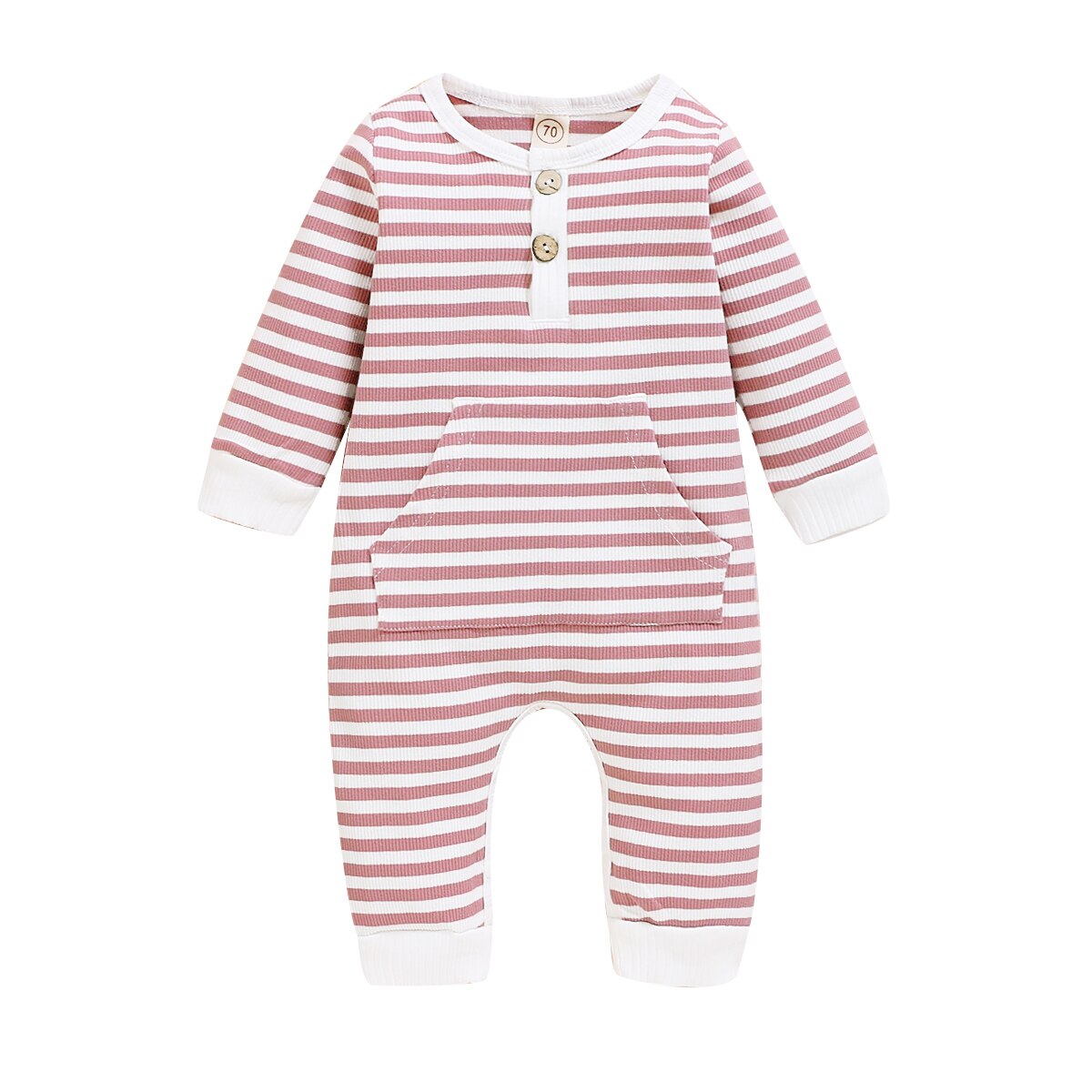Combinaison à manches longues pour -né, barboteuse rayée, avec poche, vêtements pour bébés garçons et filles, automne: Rose / 6M