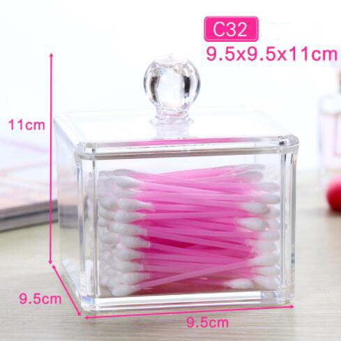 Boîte de rangement carrée transparente pour coton-tige, boîte acrylique transparente, dissolvant de maquillage, coton cosmétiques, bijoux, rouge à lèvres: C32