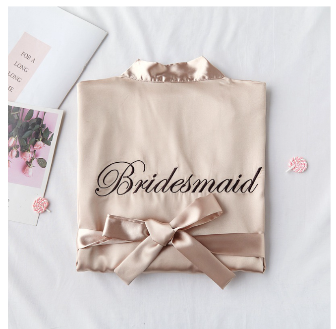 Bride To Be Team-bata de satén y seda para novia, batas de dama de honor para boda, despedida de soltera, de despedida de soltera, decoración de boda: XXL / Castaño