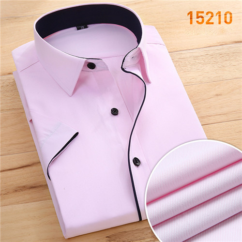 without chest pocket short sleeve men shirt slim fit easy care black button square collar formal mens dress shirts: 15210 / XXL