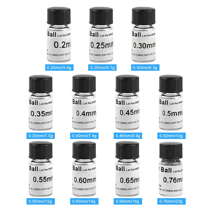 1 Fles Bga Reballing Ballen 0.2/0.25/0.3/0.35/0.4/0.45/0.5/0.55/0.6/0.65/0.76Mm Loodhoudende Soldeer Bal Voor Bga Rework Reparatie Tool