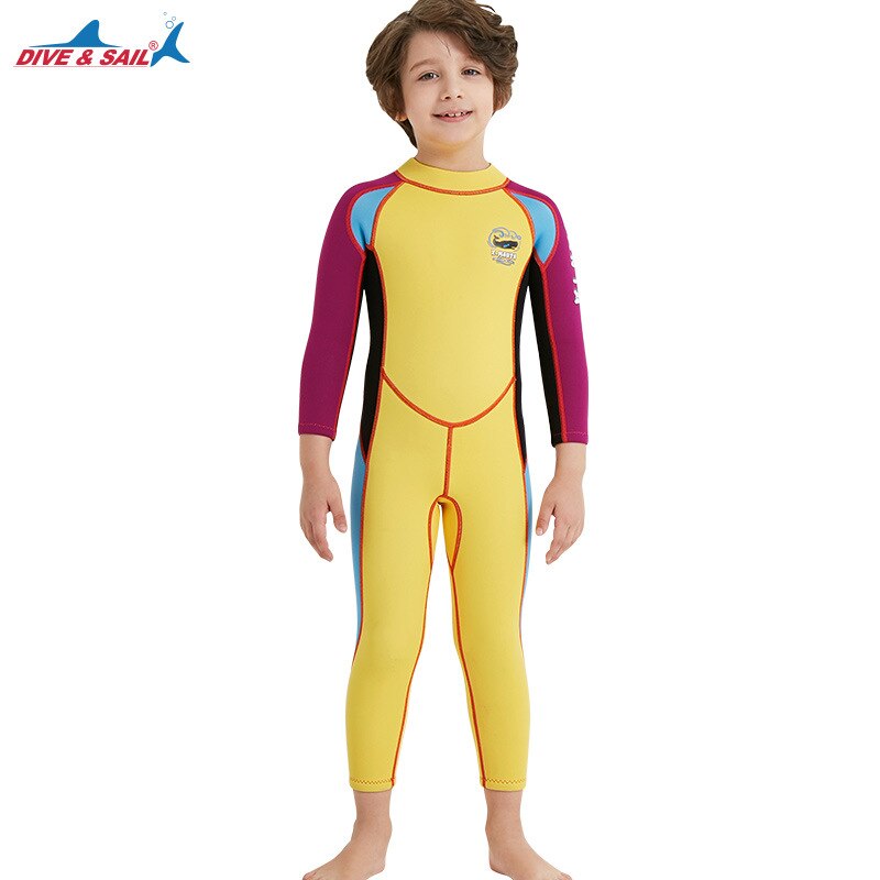 2.5MM Neoprene Kids Diving Suit Warm One-Piece Long Sleeve Wetsuit Boys UV Protection Swimwear Snorkeling Surfing Scuba Wet Suit