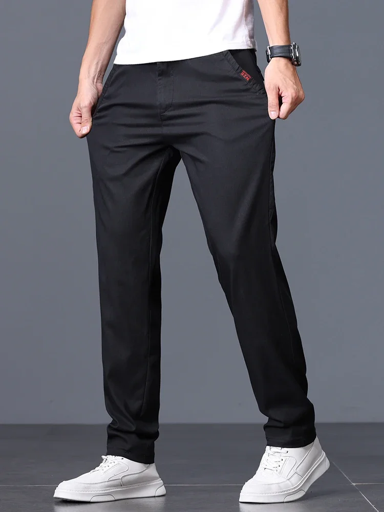 Lyocell mince pantalon mince hommes coréenne respirant d'affaires décontracté Baggy pantalon large pantalon droit: 38 / Black