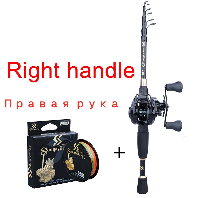 Sougayilang – canne à pêche Casting de 1.8 à 2.4m, Combo, télescopique, moulinet à grande vitesse de 7.2:1, avec ligne de pêche de 150M: right handle / 2.4 m