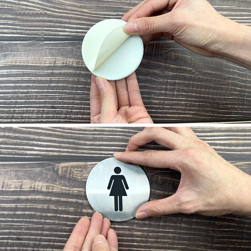 75mm Self-Adhesive Toilet Signs Men Women Restroom Stainless Steel WC Plaques for Door Male Female Bathroom Sign Wall Sticker