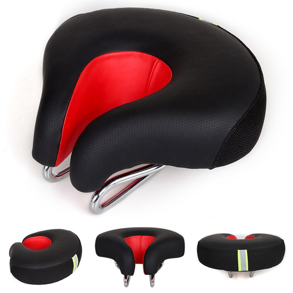 Sillín de bicicleta sin ruido, asiento de 5cm de espesor, súper suave y grueso, absorción de impacto, cómodo, con tiras reflectantes: Black Red