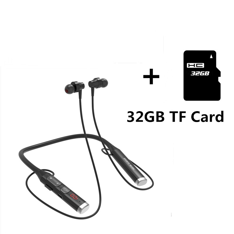 3 In 1 Bluetooth 5.0 Sport Draadloze Koptelefoon Nekband Magneet Hifi Stereo Headset Ondersteuning MP3 Speler Fm Radio Tf Card met Mic: Sliver add 32GB card