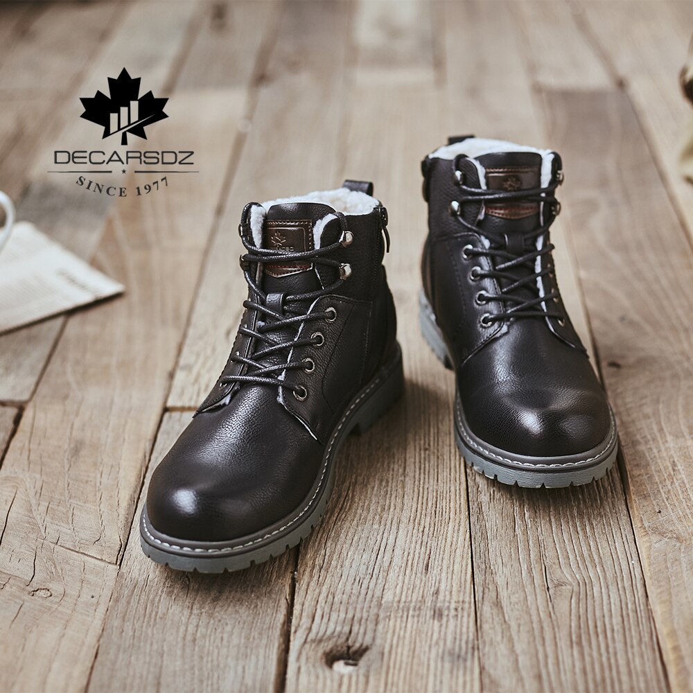 DECARSDZ-Botas de nieve cálidas y cortas para hombre, zapatos a la , con cordones, de piel sintética, para invierno,