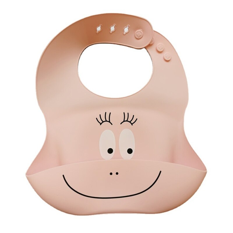 Happyy baby Waterproof Soft Silicone Baby Bib Adjustable Cartoon Newborn Feeding Food Catcher with Pocket for Baby Boy Girl: Pink
