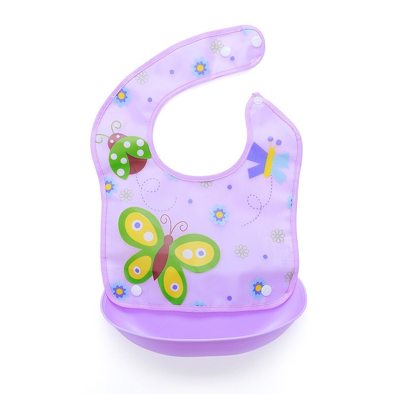 1 Pcs Waterproof Baby Bibs Apron Cute Cartoon Baby Bibs Towel Adjustable Detachable Baby Burp Bibs Infant Supplies: Purple butterfly