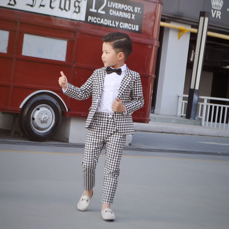 Ensemble de Costume formel à carreaux pour enfants, Costume de spectacle de fête pour garçons, Blazer et short, 2 pièces, été, automne
