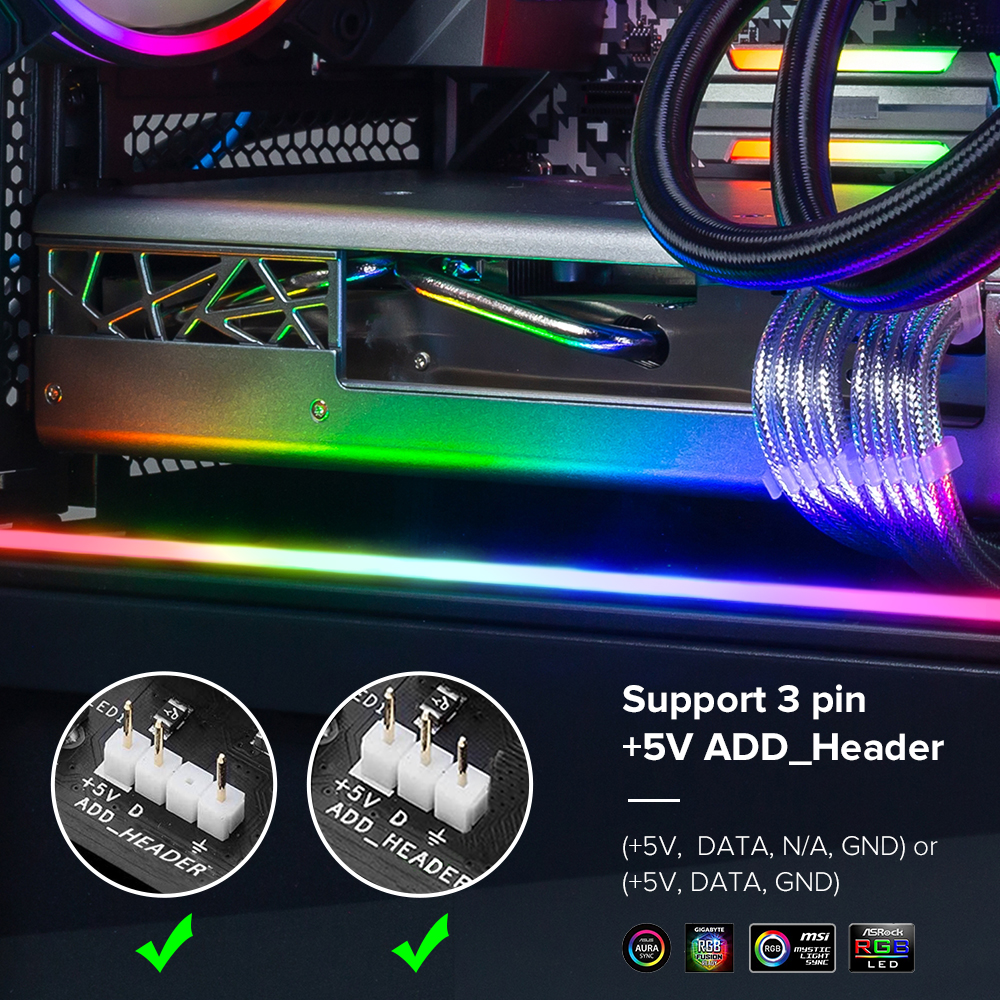 2 stk 50cm ledet neonlyssett til pc msi aura synkronisere aorus asus på datamaskinens hovedkort  ws2812b 60 ledet ledet stripelys  dc5v dc12v: Dc5v 3 pinner lyssett
