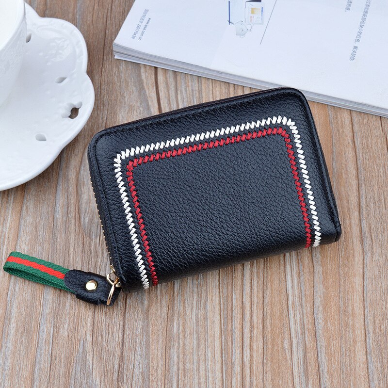 Soft Leather Wallet Ladies Short Zipper Multi-card Organ Card Bag Female Student Card Holder Coin Purse Business Card Bag PU: Black