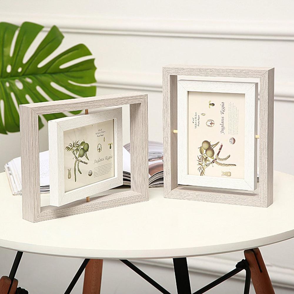 6/7Inch Double-Sided Rotatable Photo Frame Personality Simple Desk Mirror Frame Picture Frame Desktop Decoration