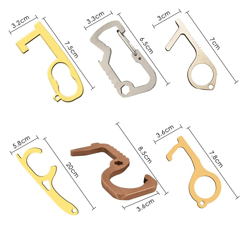 Non-contact Portable Door Opener Elevator Button Door Handle Switch Brass Key Safety Protection No-Touch Anti-bacteria Opener