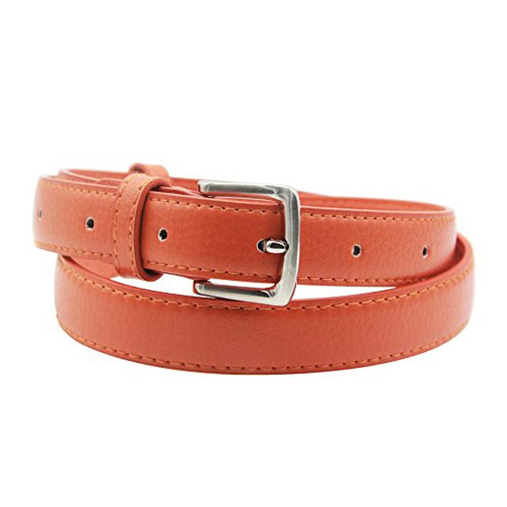 MaiKun Cinturón de cuero flaco para mujer, color sólido, hebilla, traje sencillo de tamaño pequeño, cintura informal de negocios