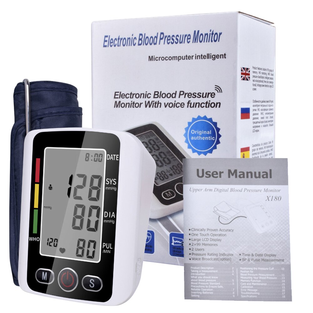 Arm Automatic Blood Pressure Monitor BP Sphygmomanometer Pressure Meter Tonometer for Measuring Arterial Pressure