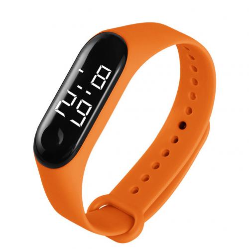 M3 Children Solid Color Adjustable Strap LED Digital Electronic Wrist Watch: Orange