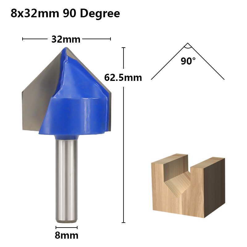 Hampton 1pc 90 Degree V Groove Router Bit 8mm Shank Carbide CNC Router Bit For Wood Double Edge Engraving Bit 3D Milling Cutter: 8x32 90D