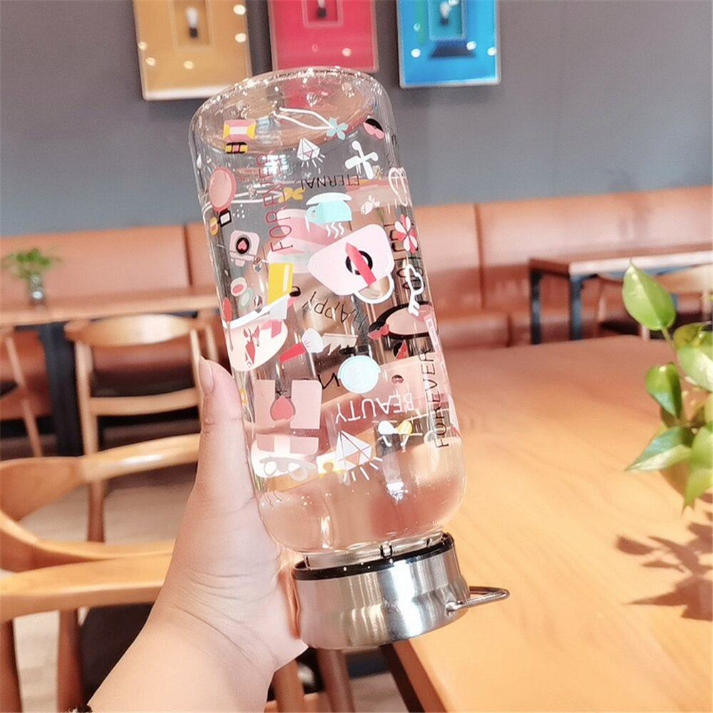 Botellas de vidrio de gran capacidad para niños y niñas, botella de agua creativa sin BPA, taza de viaje para escuela, café y té, 1000ml