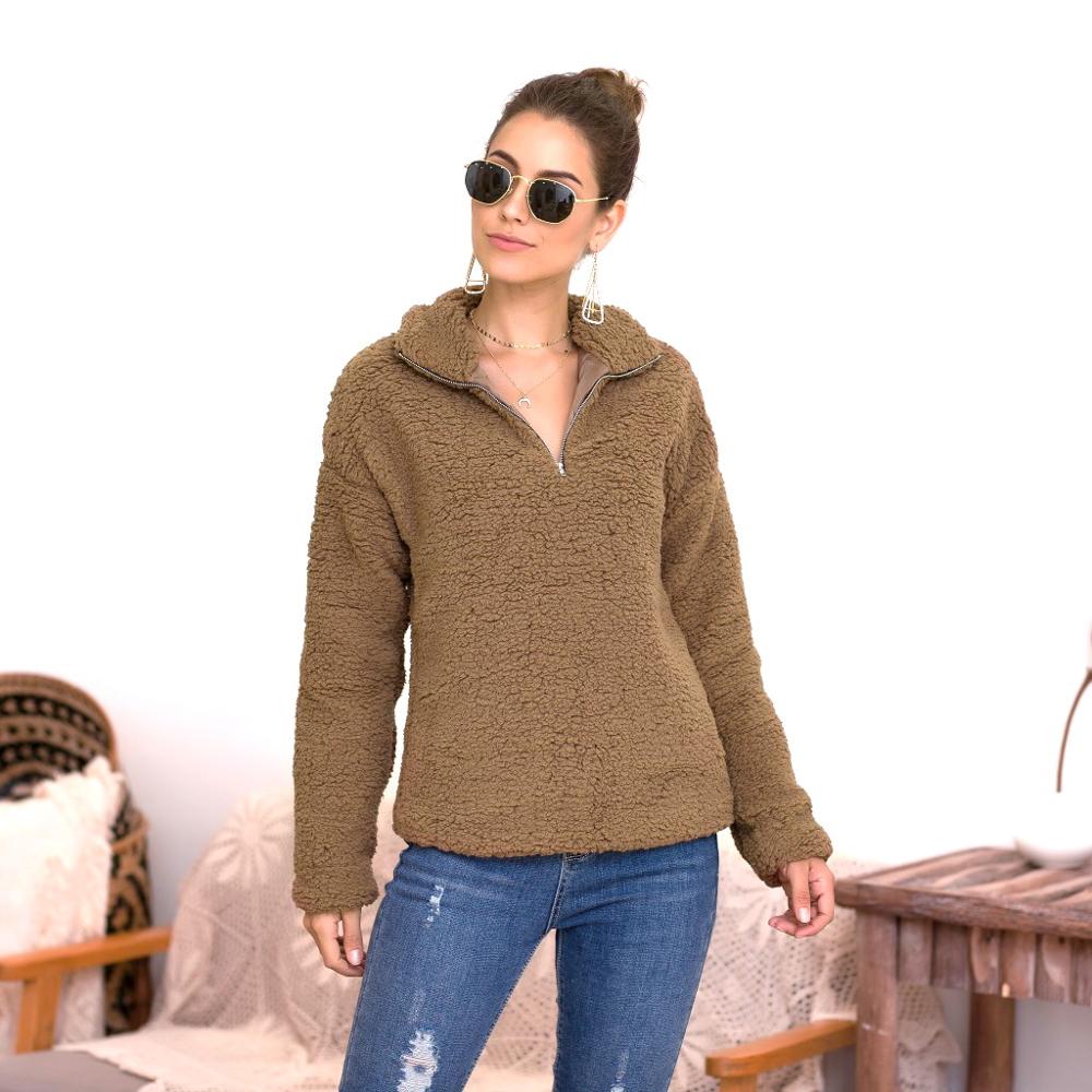 Women's Polar Fleece Lined Sherpa Quarter-Zip Jacket: Camel / L