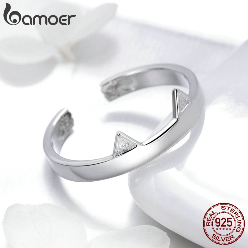 BAMOER 925 Sterling Silber Nette Katze Pfote Ohren Ebene bilden Einstellbare Finger Ringe Party Hochzeit Schmuck, Der SCR387