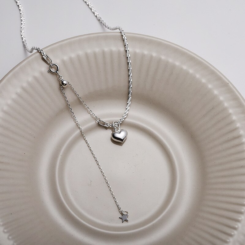 Foxanry 925 collana con timbro per donna estate nuova Trendy elegante semplice catena scintillante dolce amore cuore gioielli da sposa