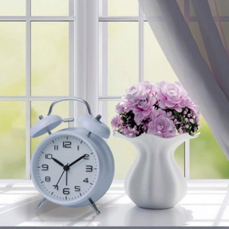 Double Bell Alarm Clock Desktop Mechanical Alarm Mute Clock Bell for Kids -White