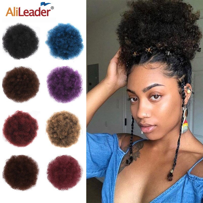 Alileader coc scurt de păr puf afro super-sintetic 8 inch șnur scurt coadă de cal clemă extensie de păr coci de păr crepus