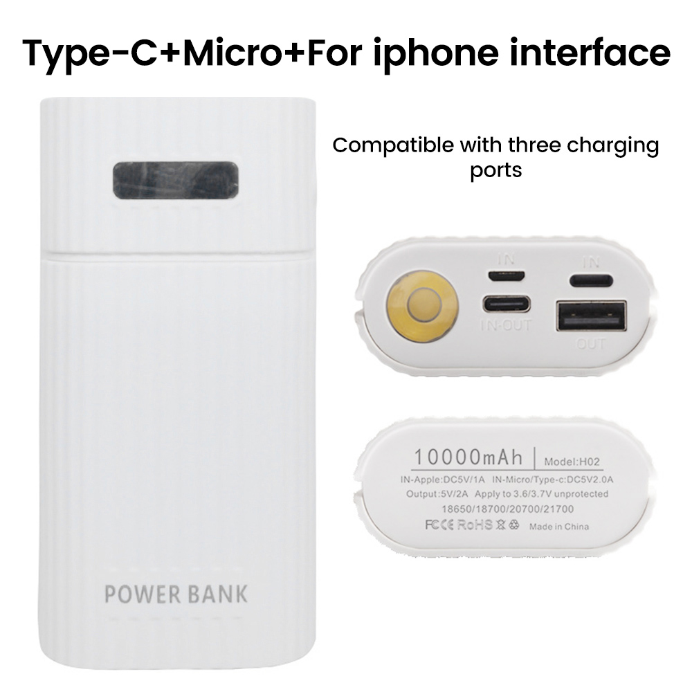 18650/18700/20700/21700 Battery Charger Adapter DIY Power Bank for iPhone PD Charging Power Bank Case Box with LED Flashlight: Gold