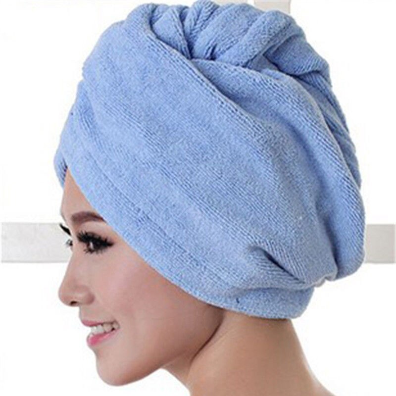 Hirigin mikrofiber hår torkning handduk inpackning turban huvud hattar bullkeps dusch torrt vått hår mössor: Blå