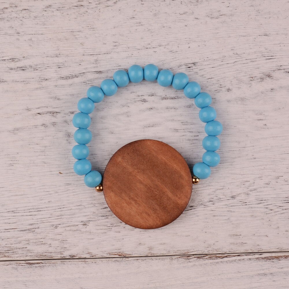 Bracelet de perles en bois blanc 8mm, , grand disque, monogramme, élasticité, bijoux pour femmes et hommes, 2022