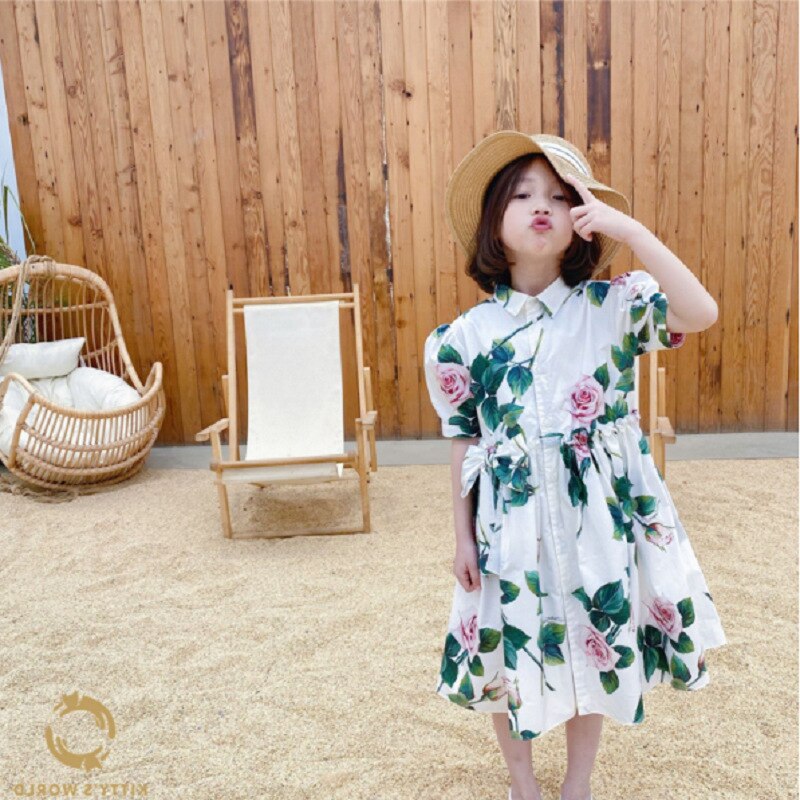 Di modo di Nuovo Vestito Da Estate Della Ragazza Fata Rosa Fiori Principessa Abiti di Compleanno Del Bambino Del Bambino Abiti Vestiti 2-8age: Giallo / 3T