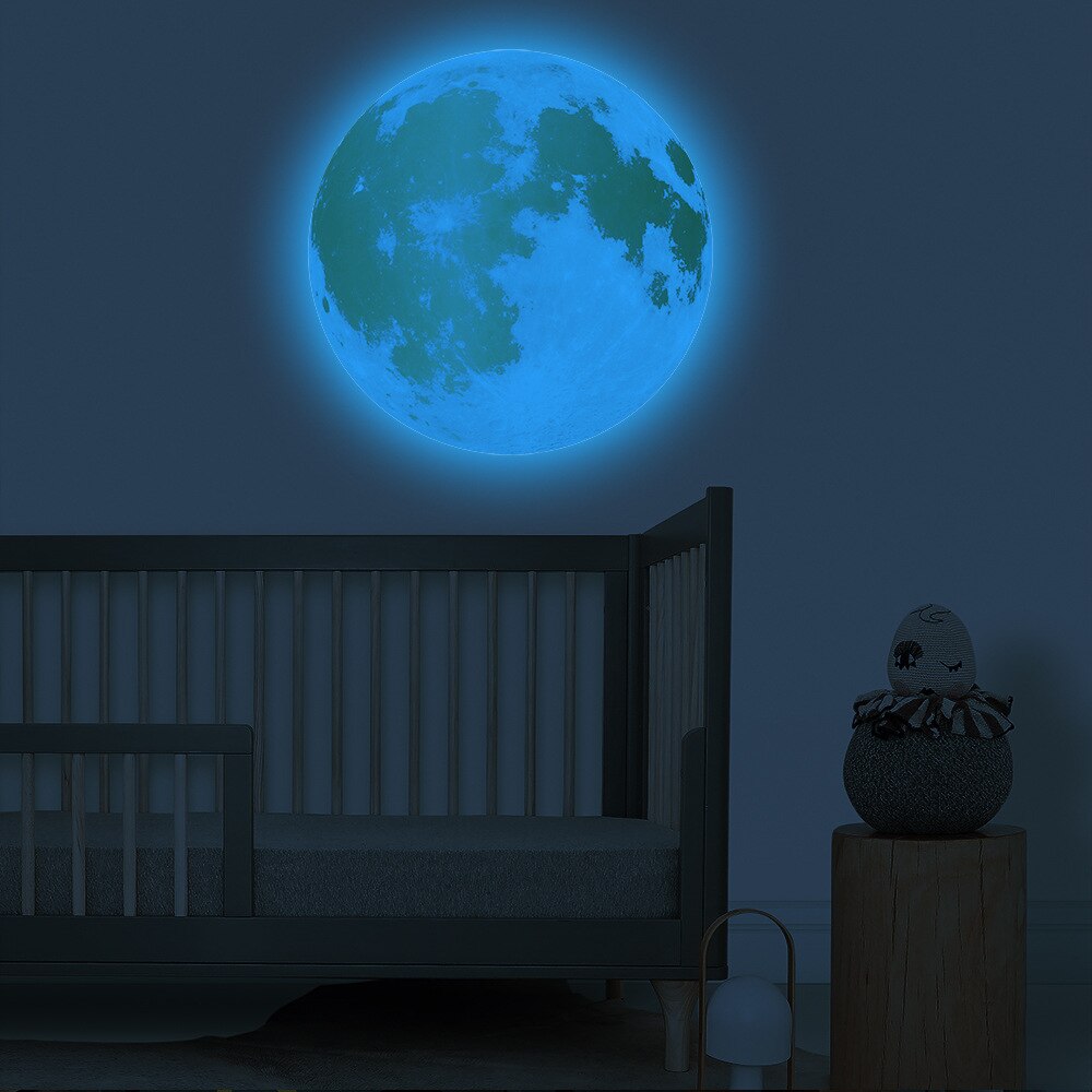 Glowing Moon Wall Stickers Home Decor Glow In The Dark Sticker Vinyl Babyroom Bedroom Living Room Decoration: Gold Blue Light / 40cm