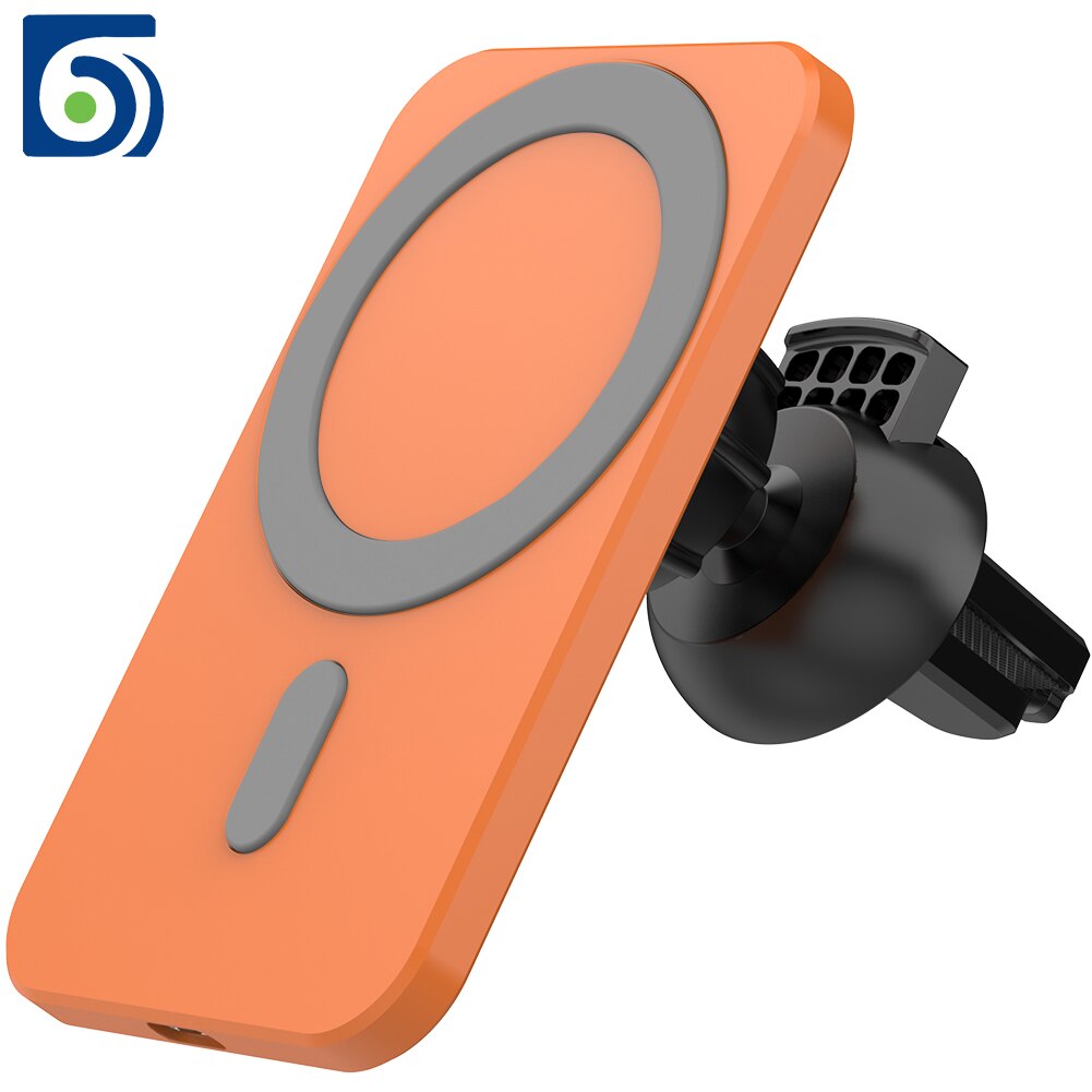 Soporte magnético para cargador de coche inalámbrico, 15W, para iPhone 12 Pro Max magsafe, soporte de teléfono de carga inalámbrica, para iPhone 12 Mini: Orange