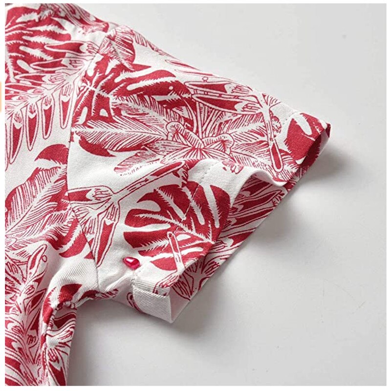 Toddler Kids Boy Tropical Hawaiian Tree Leaf Printed Shirt Short Sleeve Spread Collar Button-Down Shirt Tops Gentleman Clothes