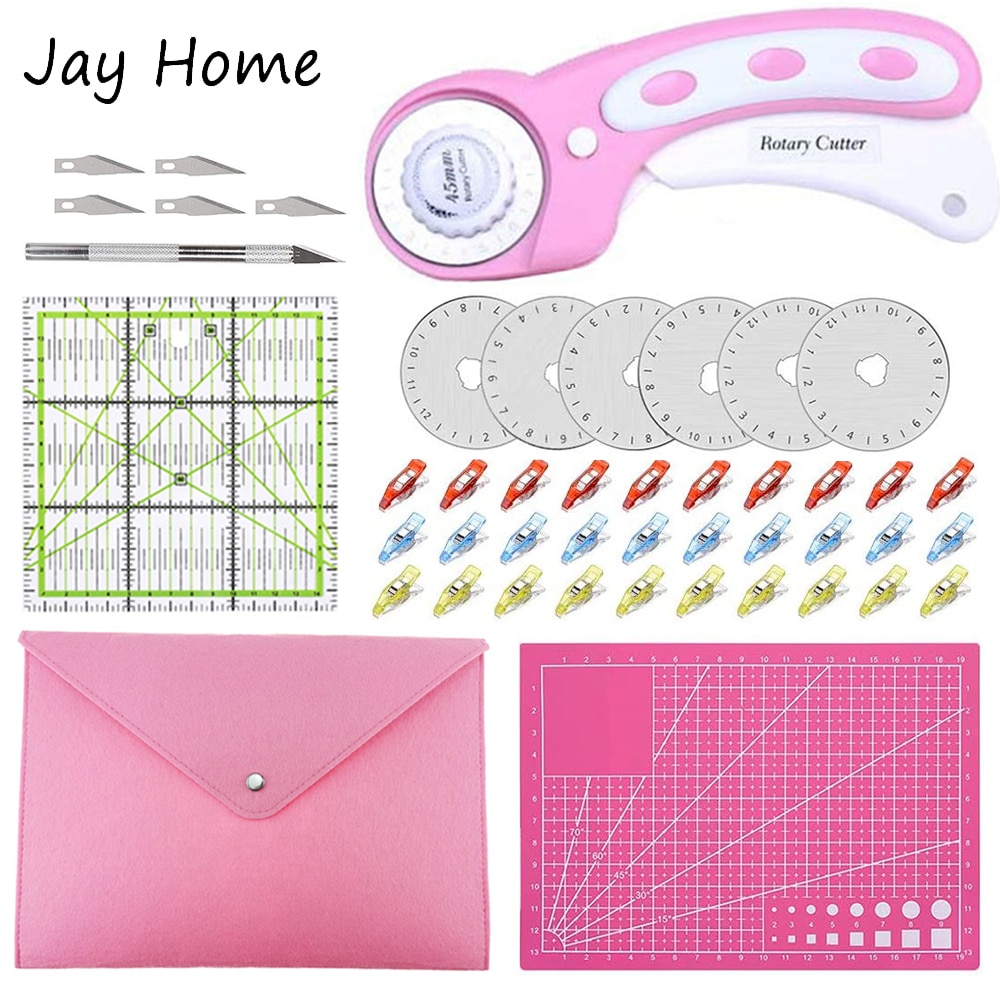 26pcs Rotary Cutter Kit 45mm Rotary Cutter & A4 Self Healing Cutting Mat&Patchwork Ruler&Blade for Quilting Leather Crafting