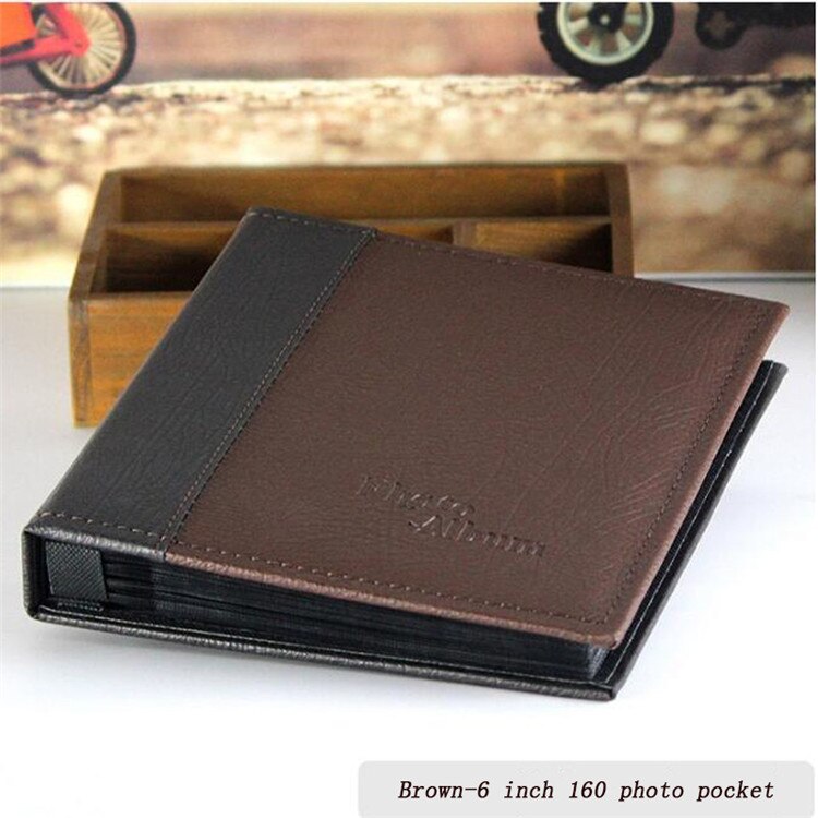 160 pockets PU Leather Photo Album Vintage Carved Handmade DIY Insert Scrapbook Foto Albums Flush Mount Album: brown-A