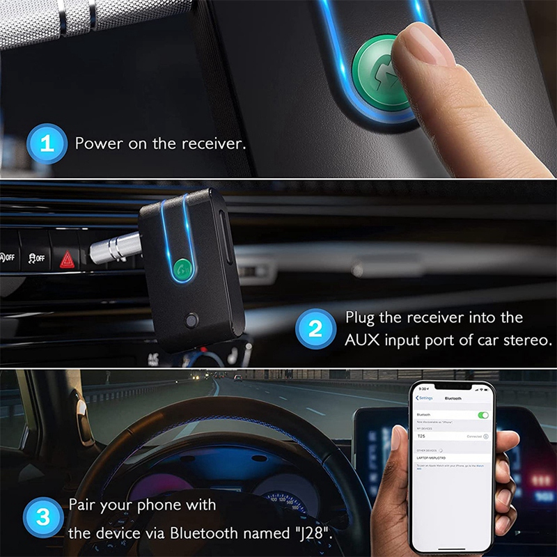 Bluetooth 5.0 Ontvanger Voor Auto, Noise Cancelling Bluetooth Aux Adapter, ontvanger Voor Auto/Home Stereo/Hoofdtelefoon/Luidsprekers