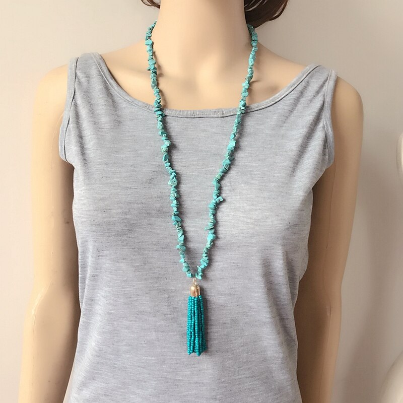 Stone Tassel Pendant Long Necklace