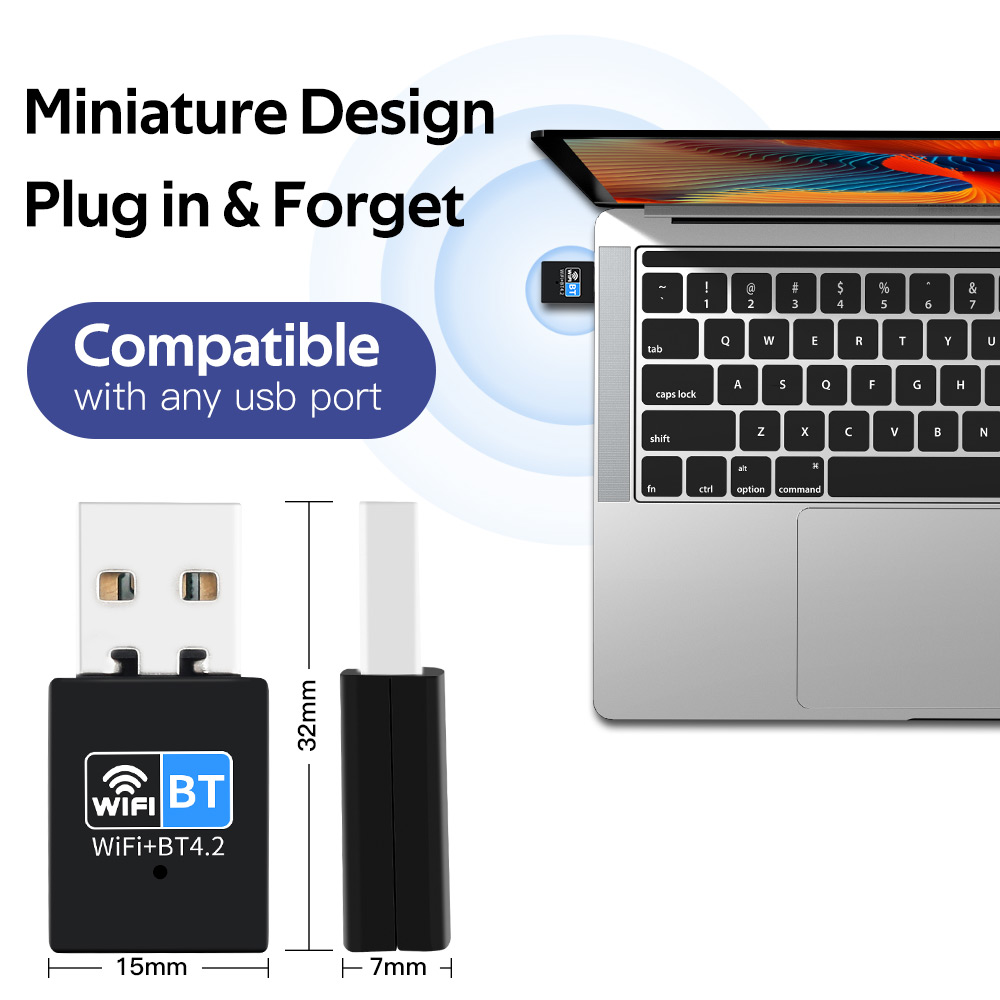 150m Mini USB WiFi Adapter 2.4G Bluetooth4.2 Przenośna bezprzewodowa karta sieciowa do laptopa PC Windows 10/11 Bezpłatny sterownik