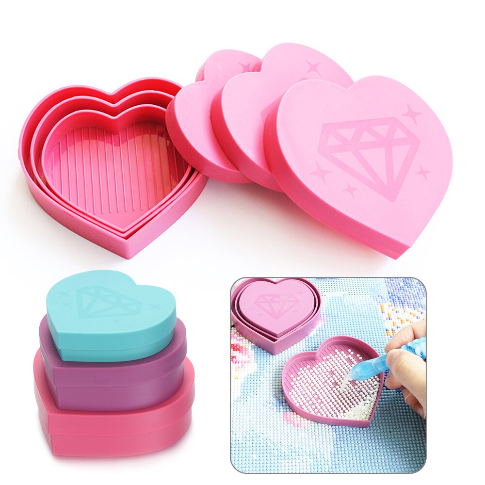 Heart-Shaped Diamond Painting Tray Beading Plates Square Round Rhinestone Storage Tray Cross Stitch Embroidery Accessories