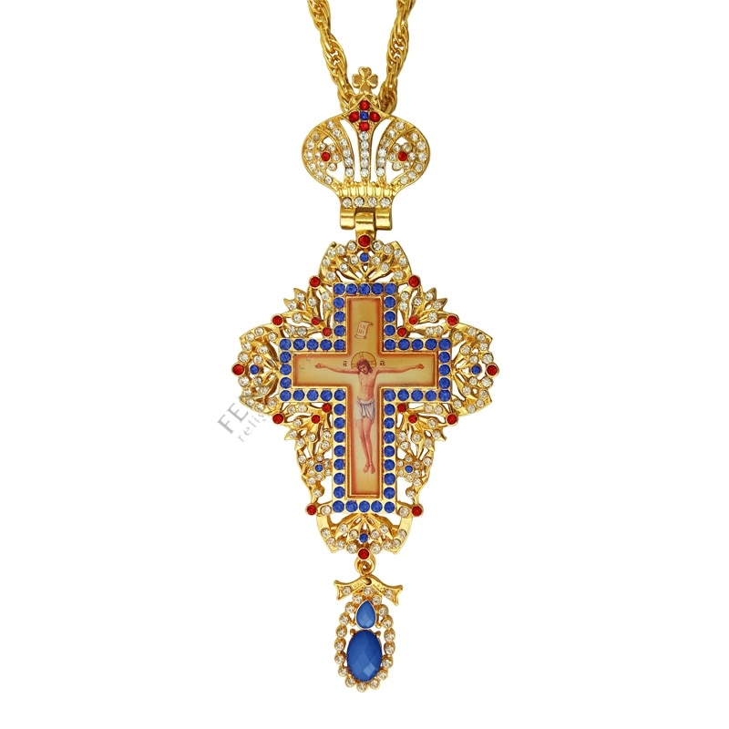 jeweled and enameled pectoral cross chain Jesus crucifix pendants Christian Clergy Pendant Priest Episcopal Orthodox icon