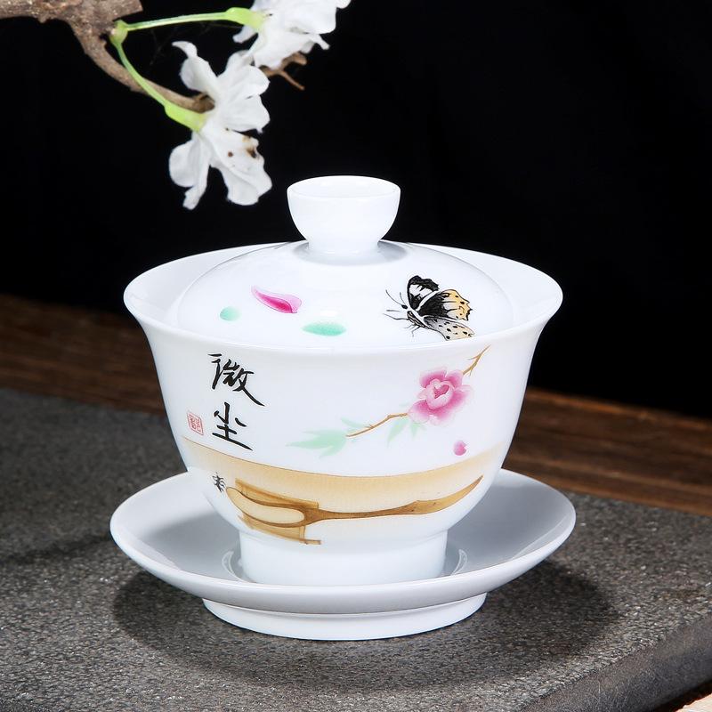 Chinese Tradition Gai Wan Tea Set Bone China Tea Sets Gaiwan Tea Porcelain Pot Set For Travel Ceramic Beautiful And Easy Kettle: 7