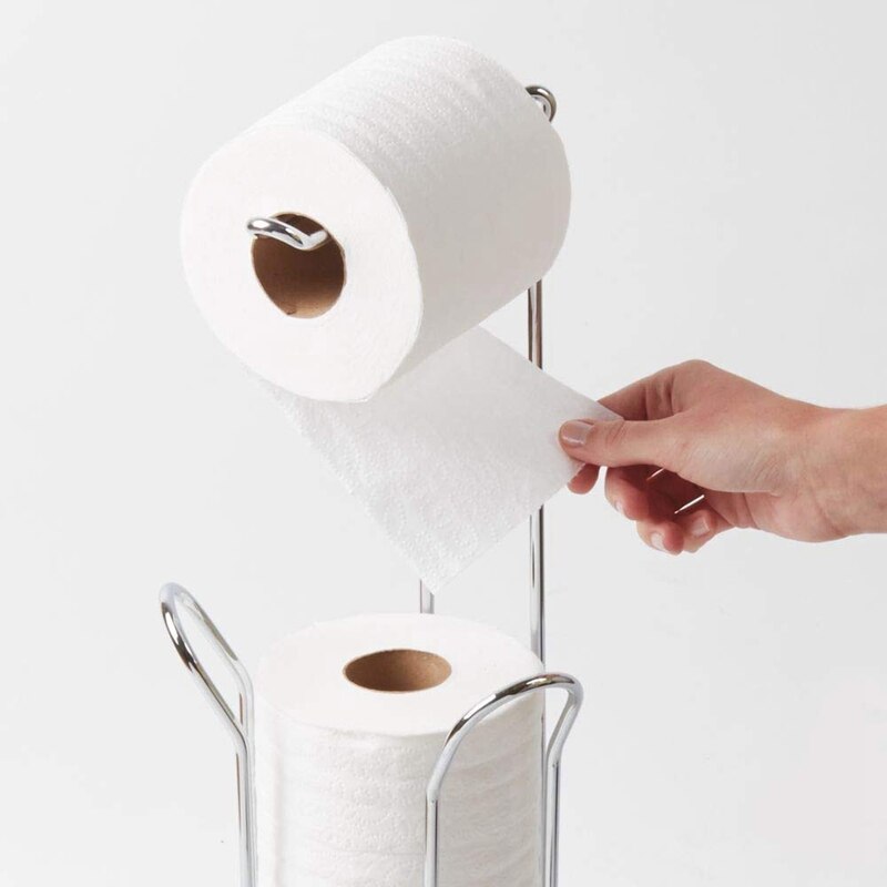 Toilet Roll Holder Free Standing, Compact Metal Toilet Roll Storage for 4 Paper Rolls, Practical Bathroom Accessory for Toilet o