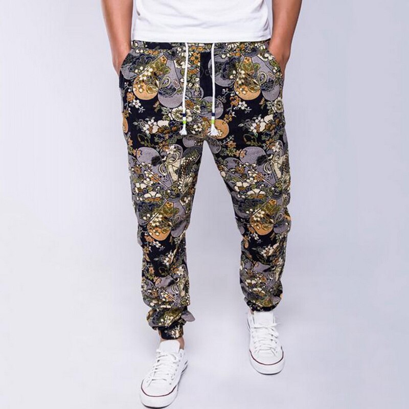 Loozykit nationale stijl herenbroek lange trekkoord losse casual broek herenbroek print casual broek