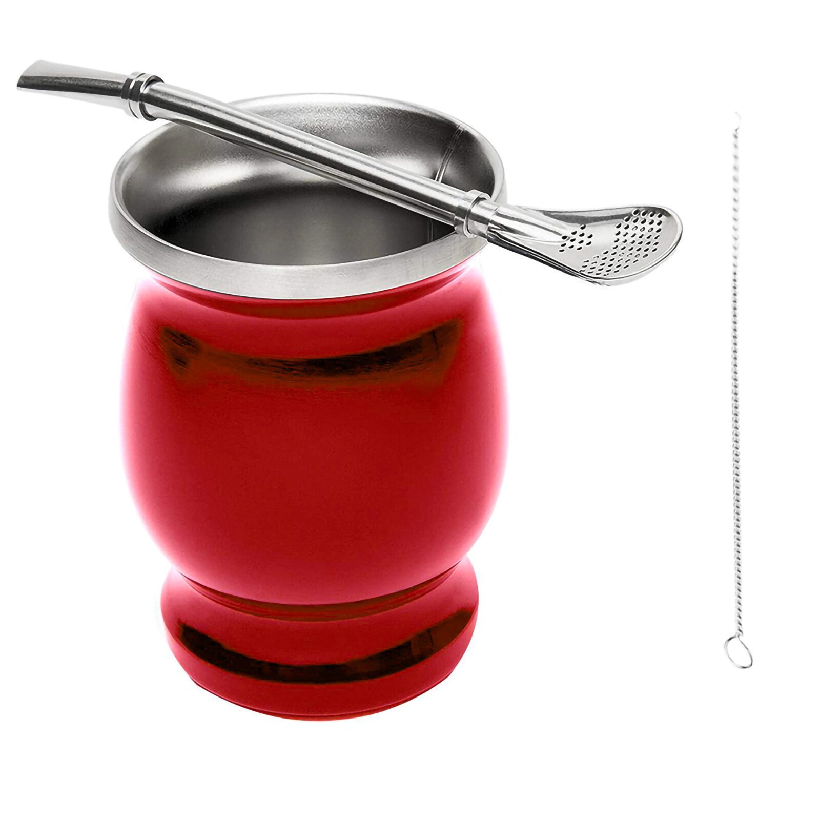 Unisex Yerba Mate Teacups 8oz Solid Color Stainless Steel Insulation Cup with Straw Brush for Household Office: Red