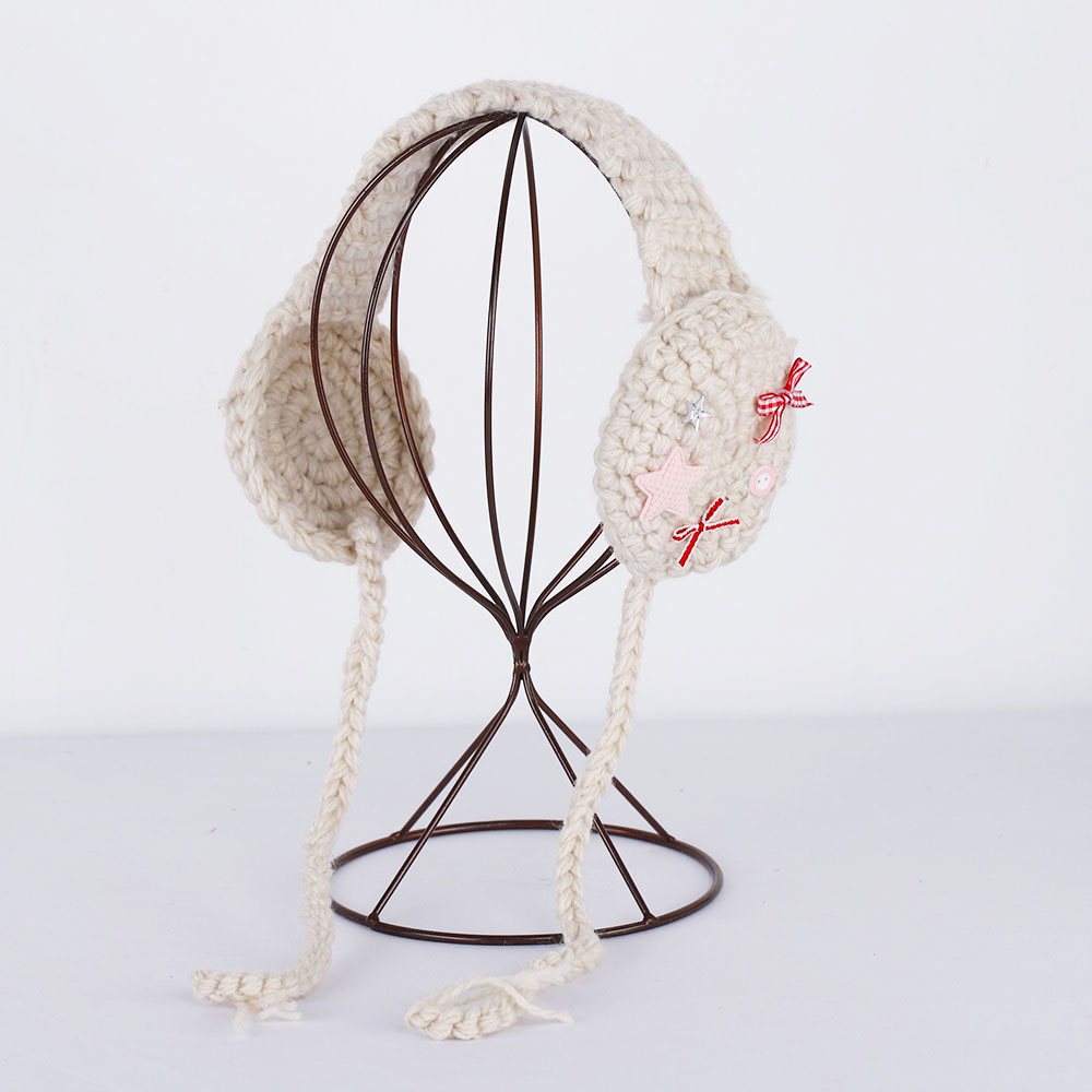 Comfortable Stylish Winter Thermal Ear Covers Soft Unisex Earmuffs for Hiking Hook shaped earmuffs Knitted Christmas earmuffs: Beige
